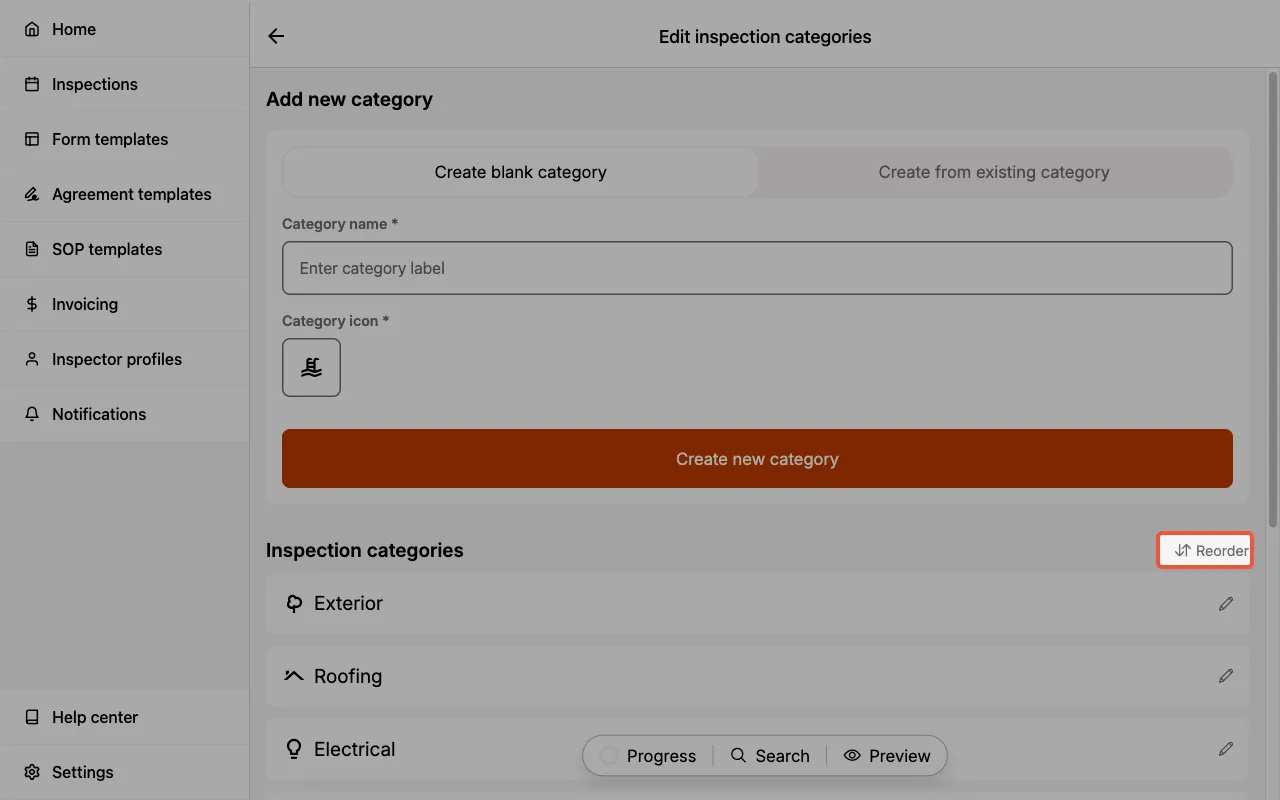 Reordering Inspection Categories.