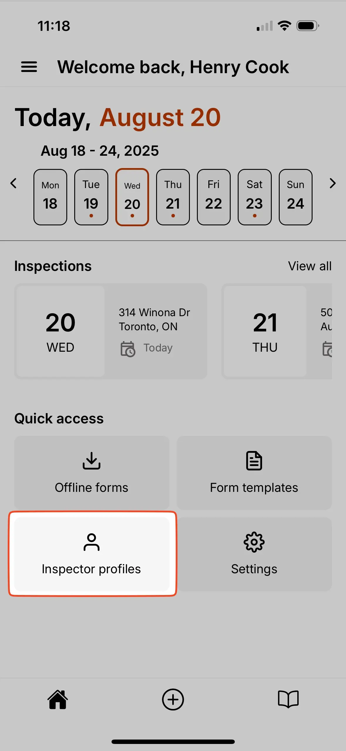 Inspector Profiles button on the home page.