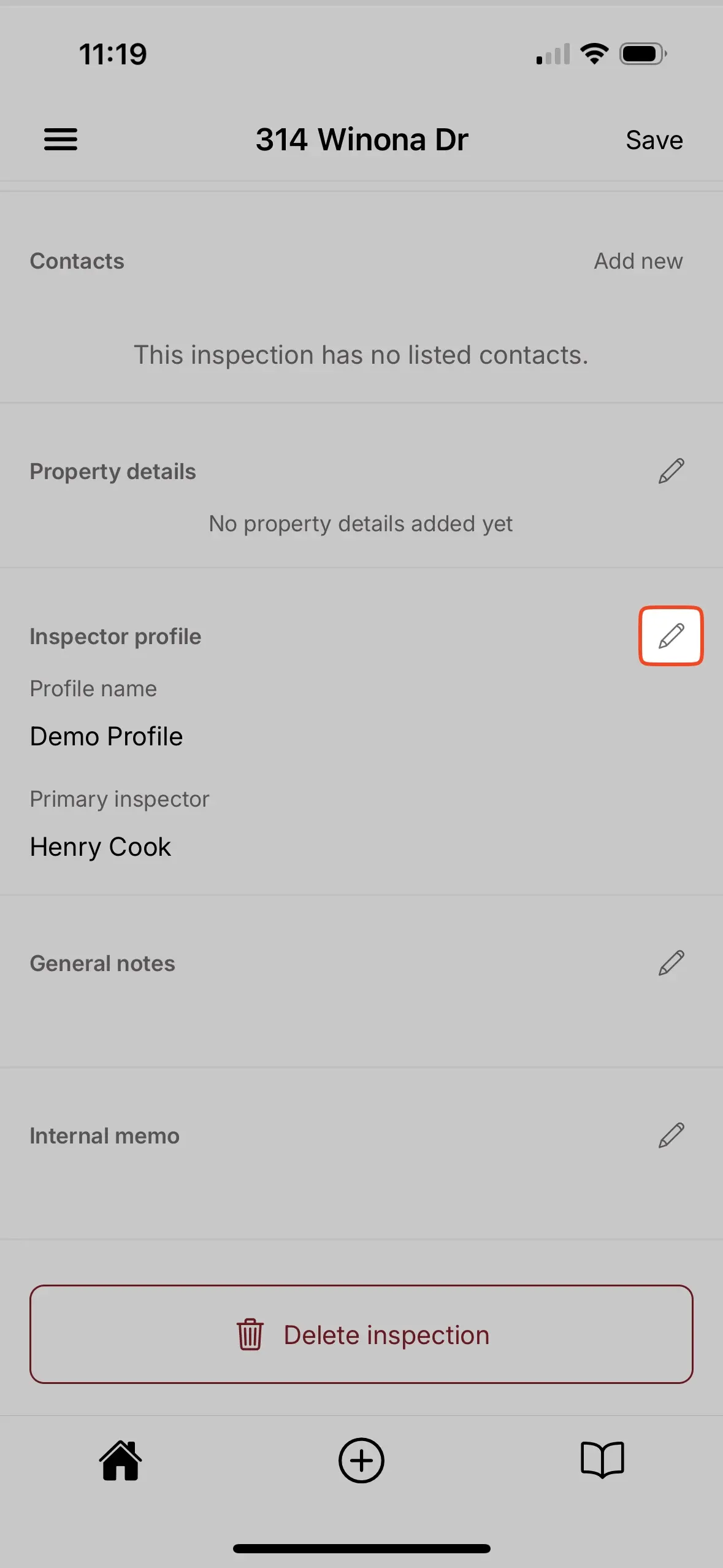 Updating the Inspector Profile for existing Inspections.