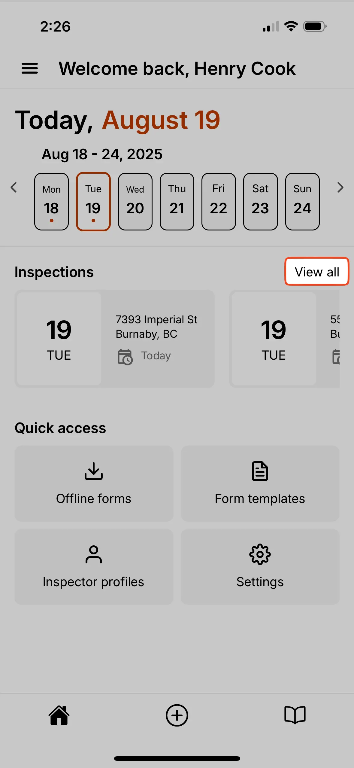 Select view all inspections.