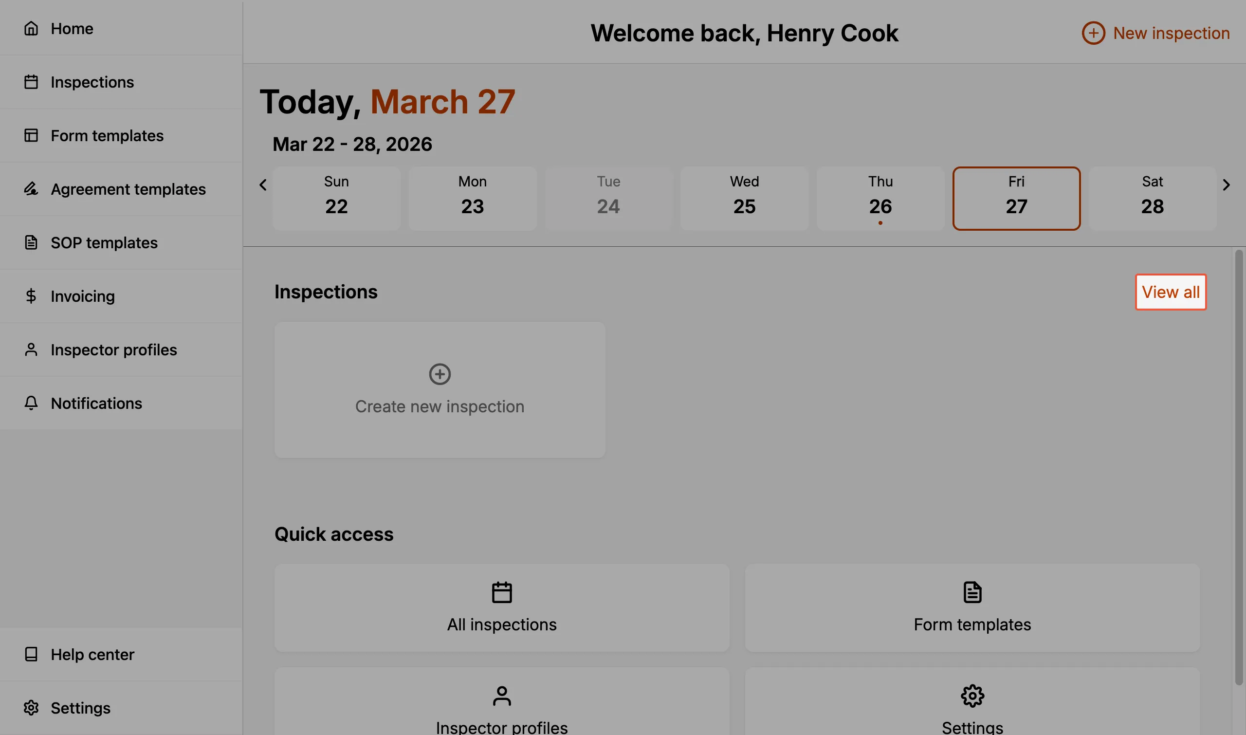 Select view all inspections.