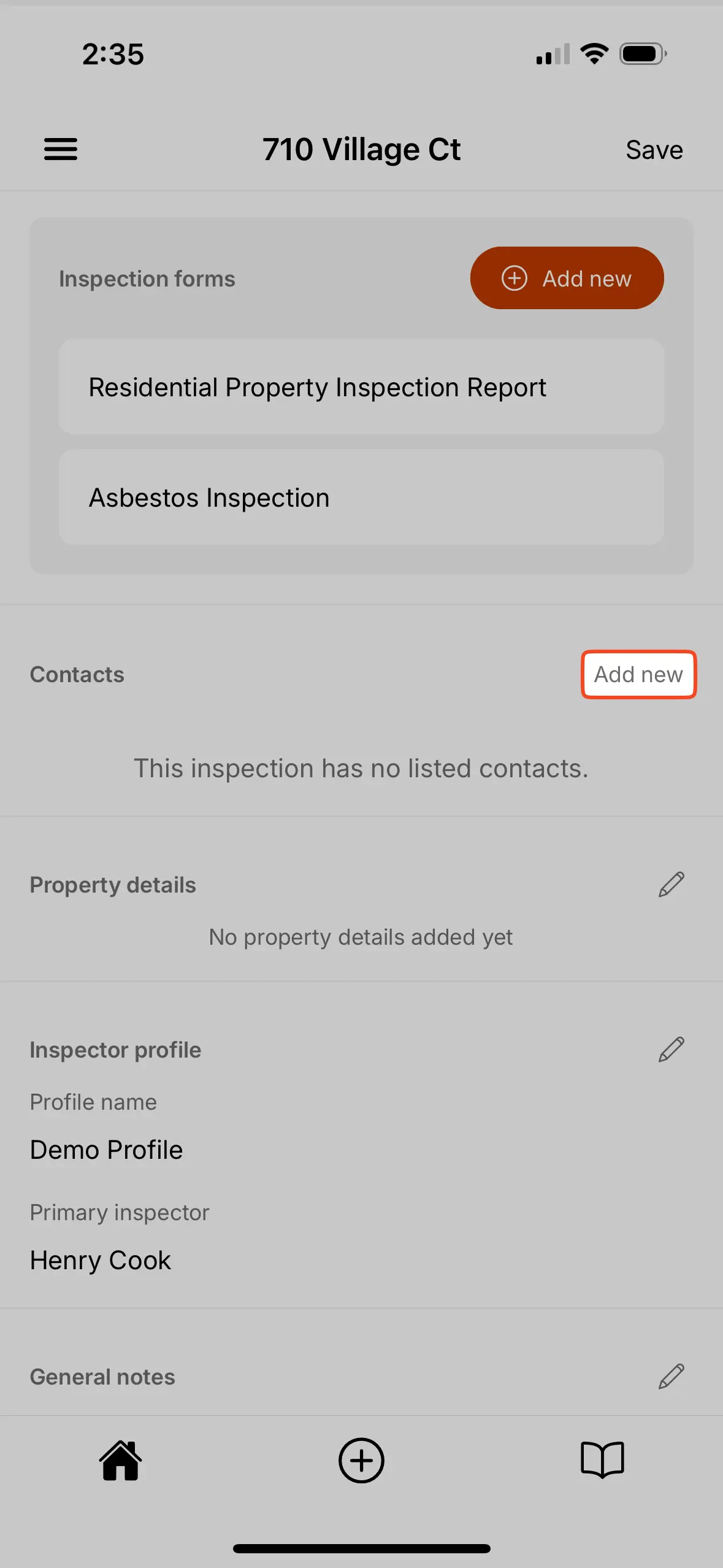 Adding a new contact.