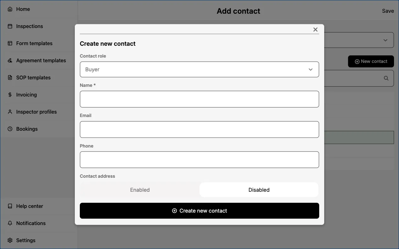 Creating a new contact.