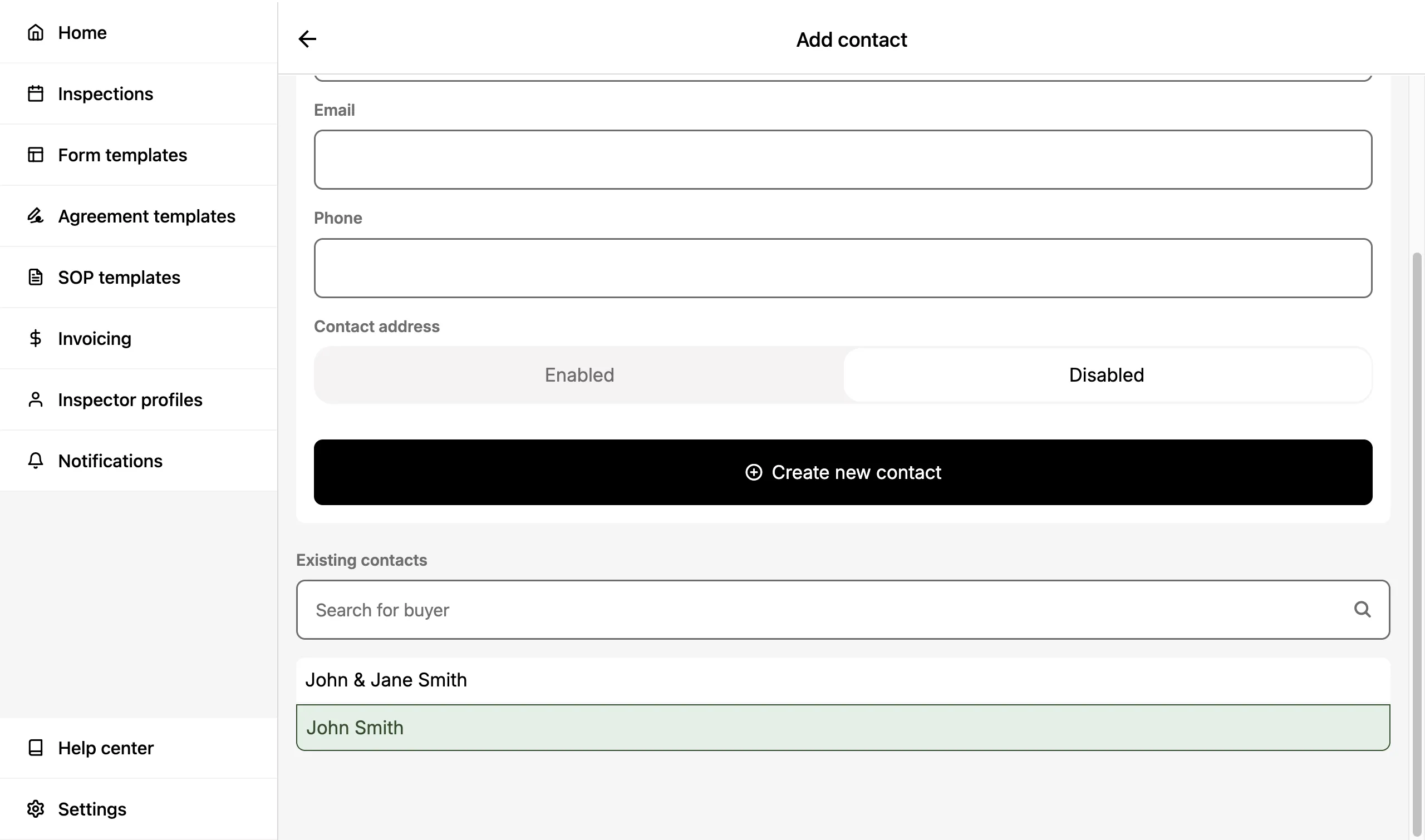 Add pre-existing contact details.