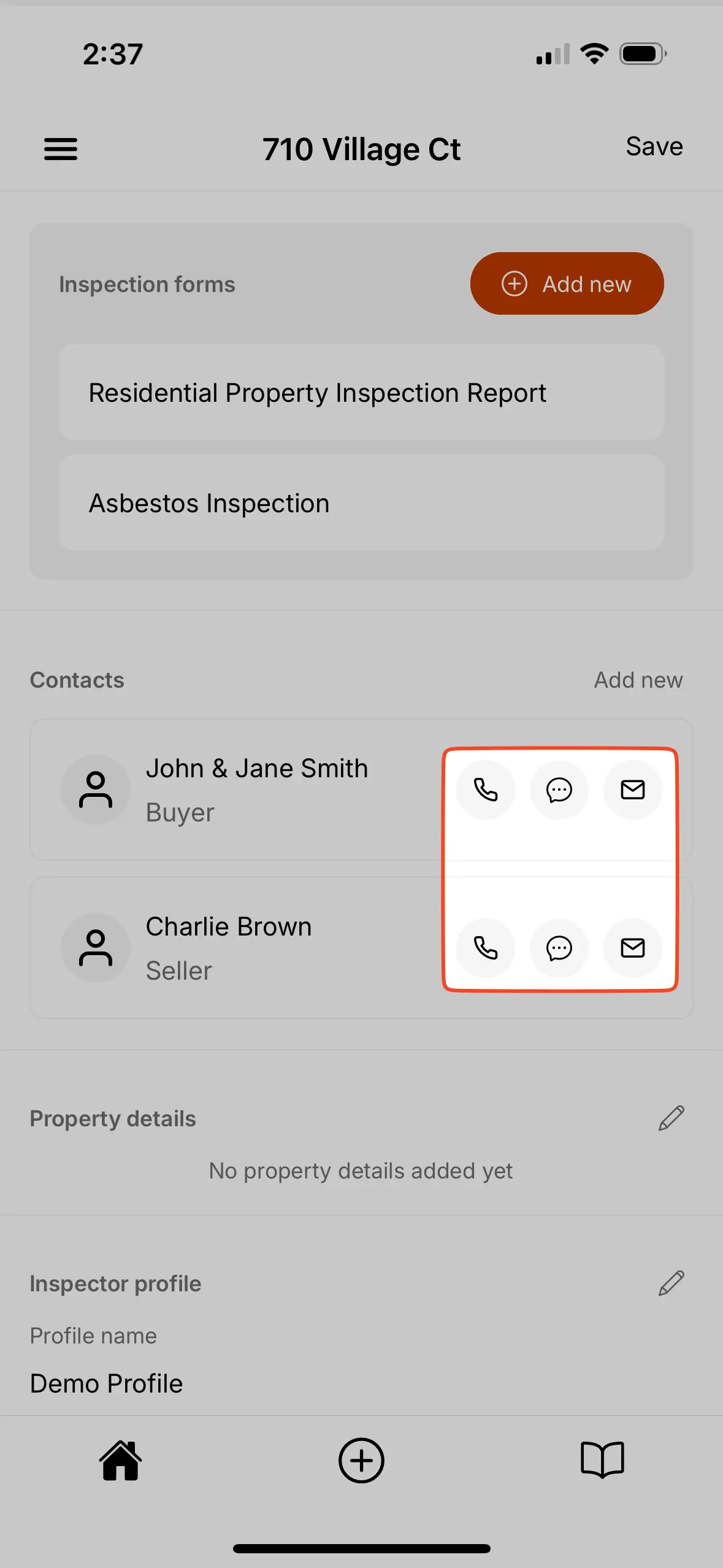 Call, text, or email a contact.