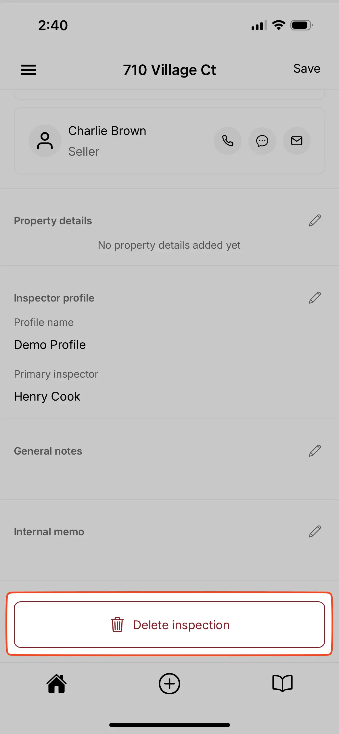 Permanently delete an Inspection.