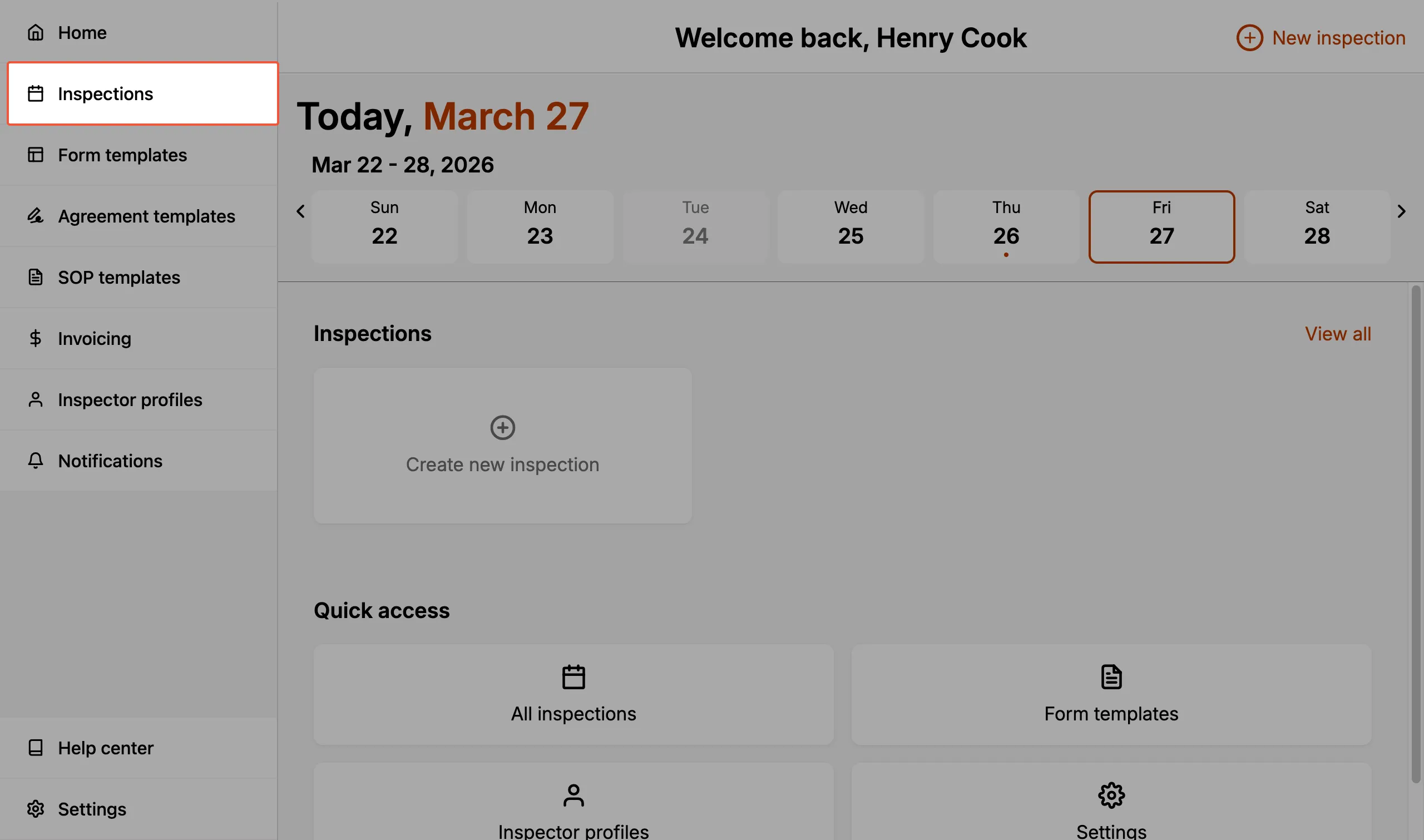 Select the Inspections side menu button.