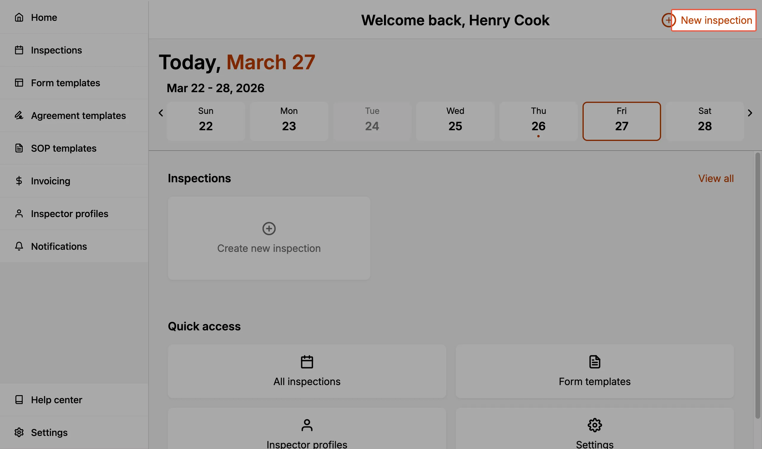 Create new inspection using plus button.