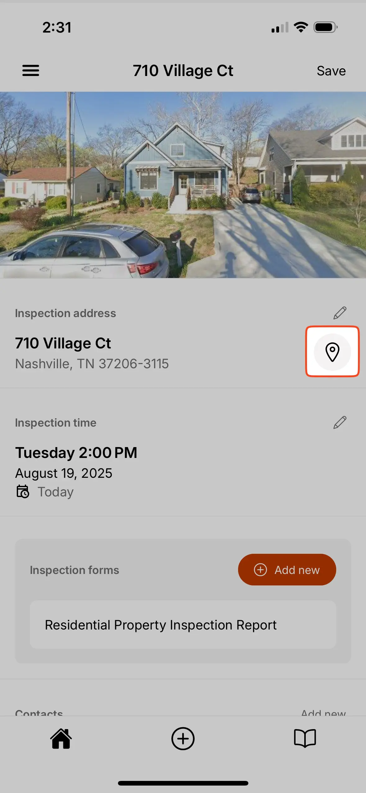 Map icon opens map application.