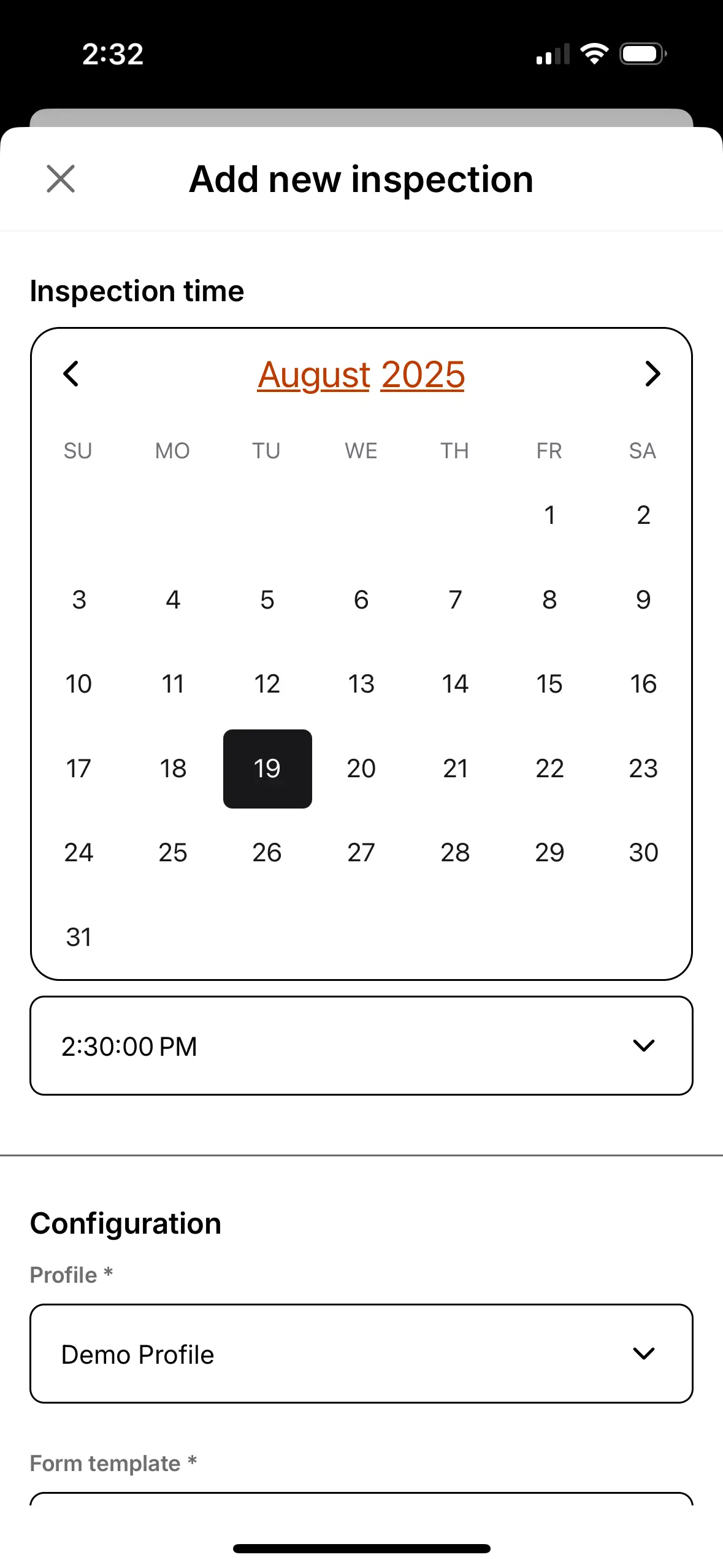 Enter inspection date and time.