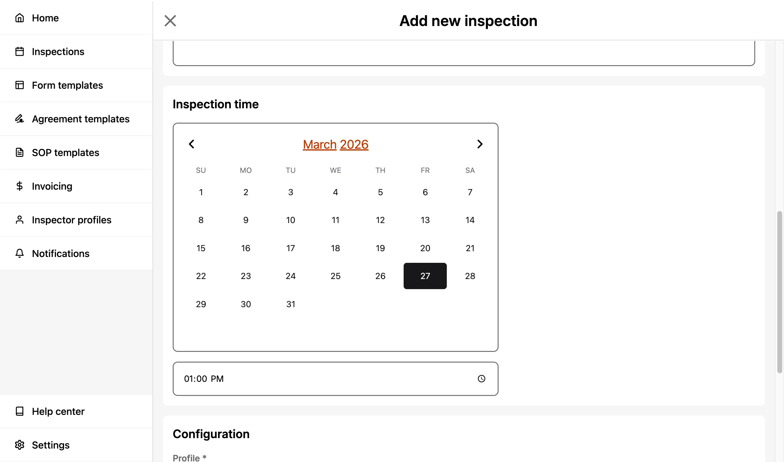 Enter inspection date and time.