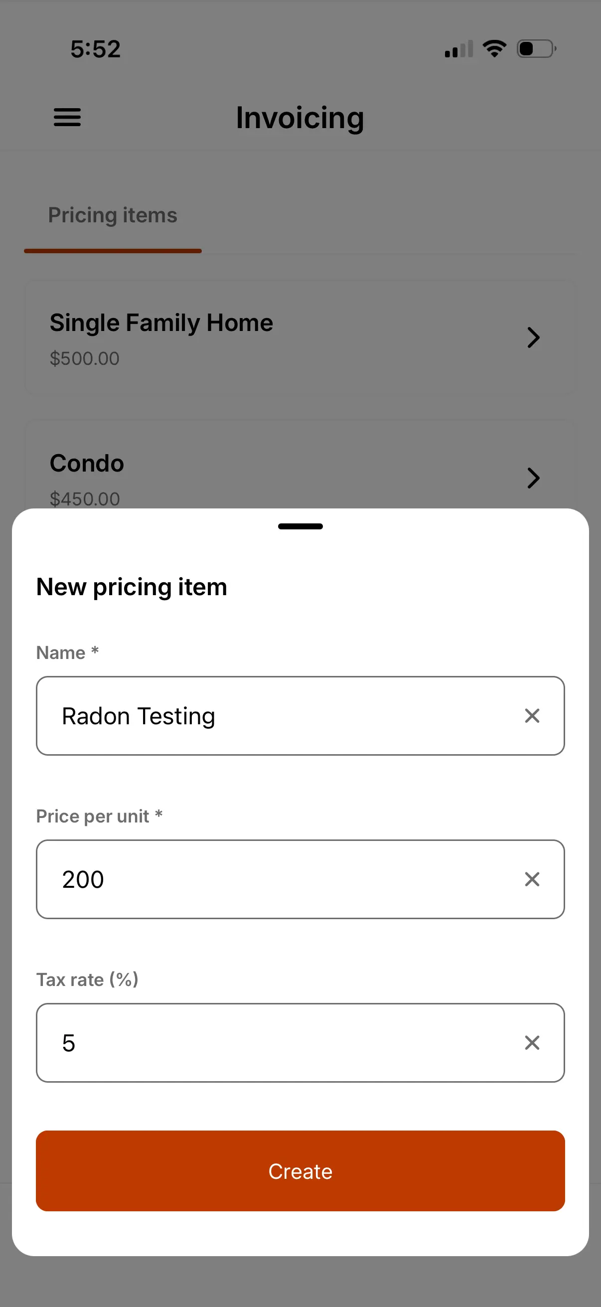 Create a pricing item.