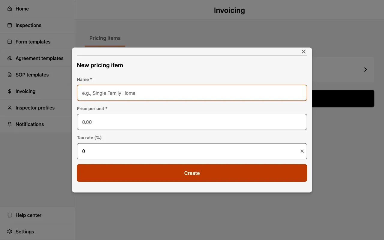 Create a pricing item.