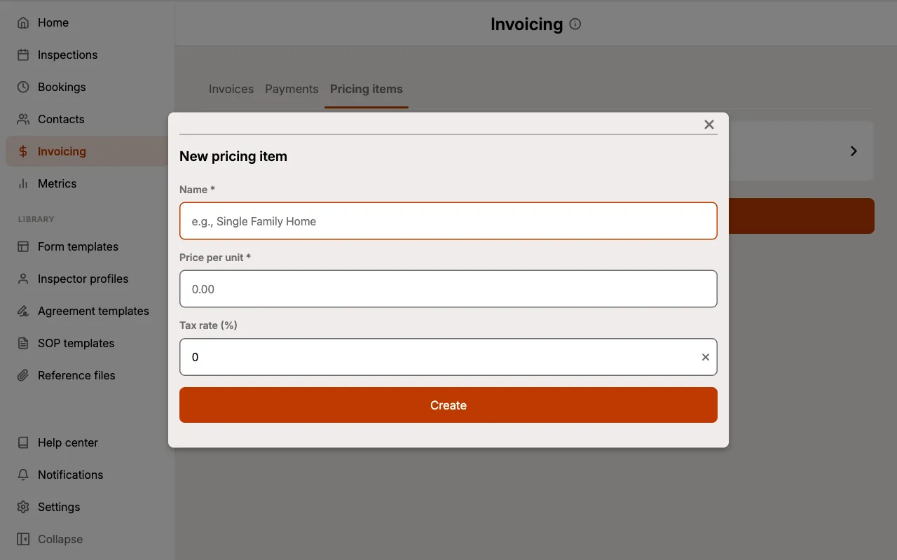Create a pricing item.