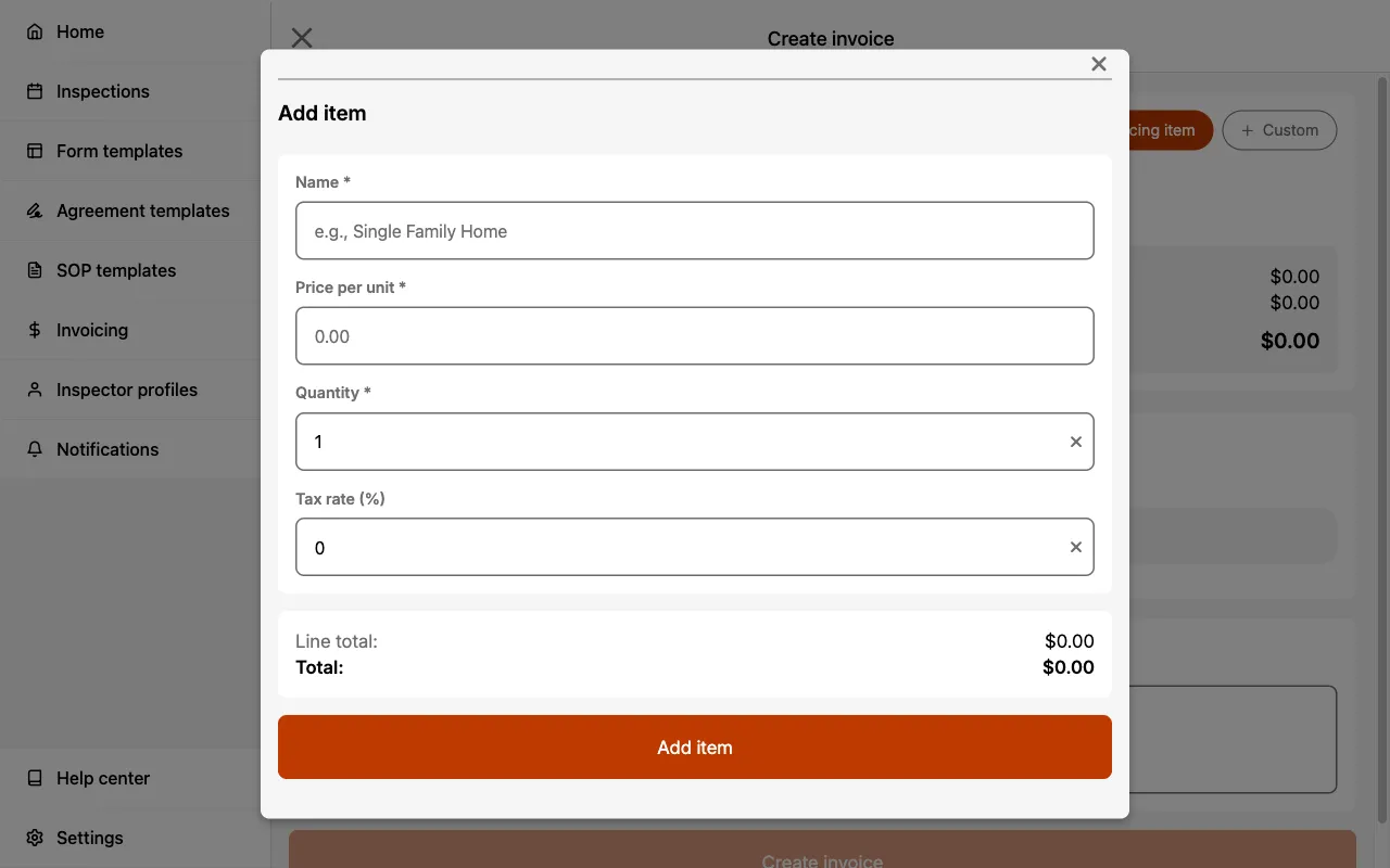 Creating a Pricing Item within an inspection.