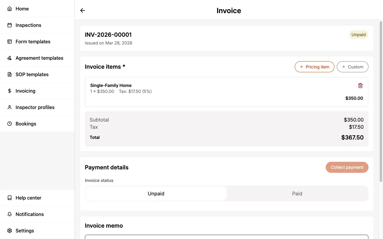 Invoice subtotals, tax totals, and overall total amounts.