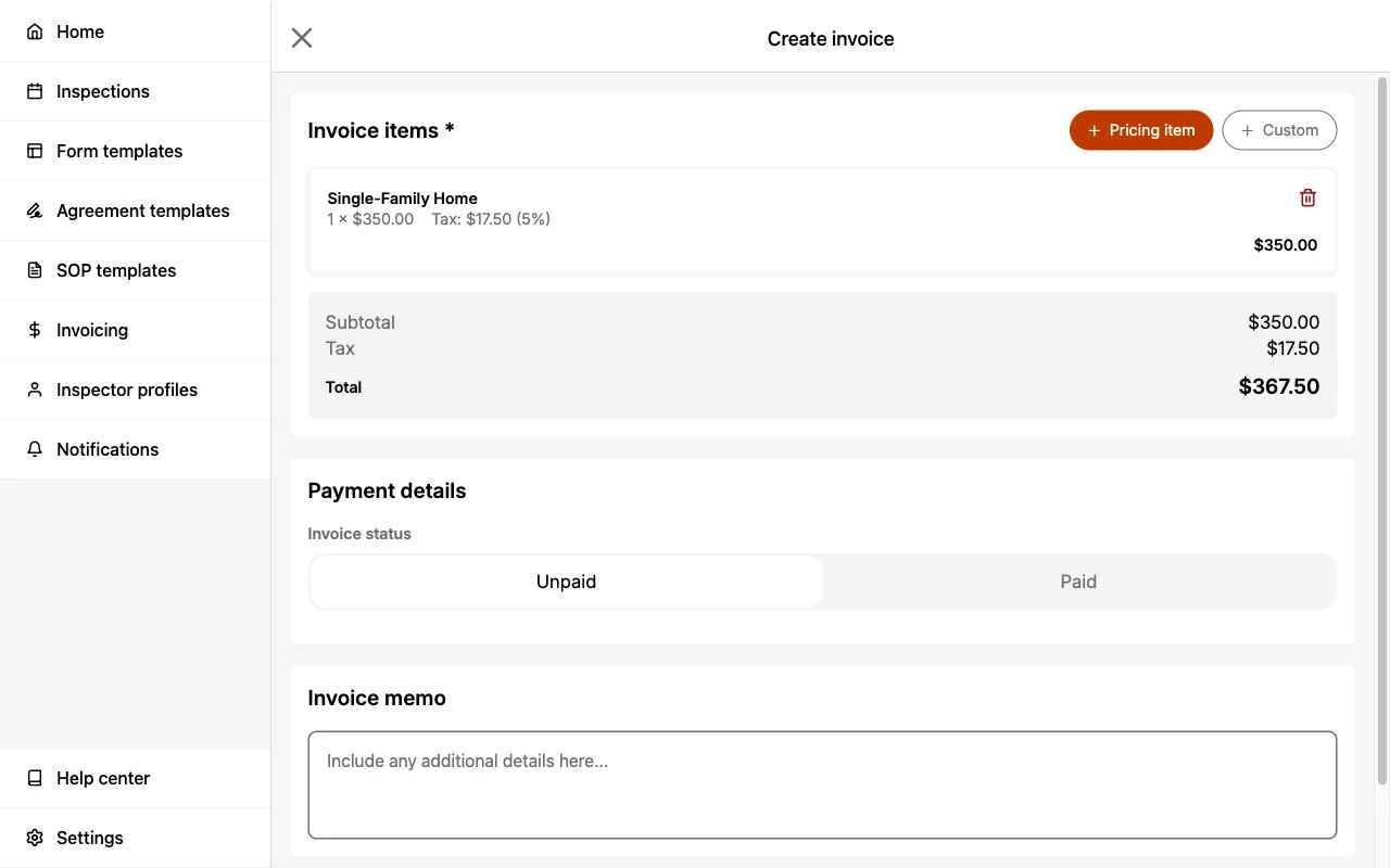 Invoice subtotals, tax totals, and overall total amounts.