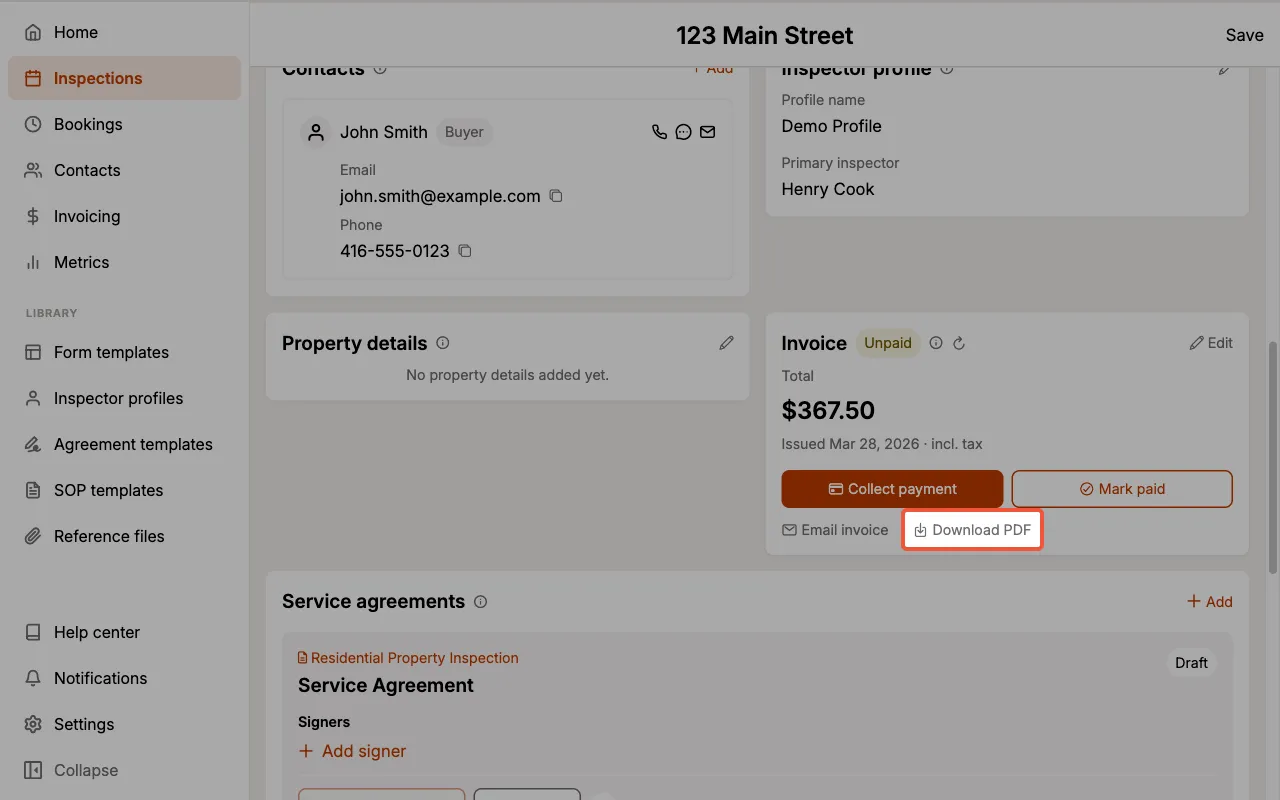 Generate and download the Invoice PDF.