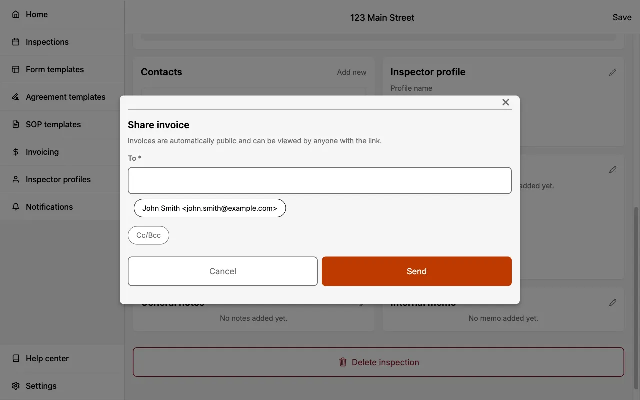 Share the invoice via email.