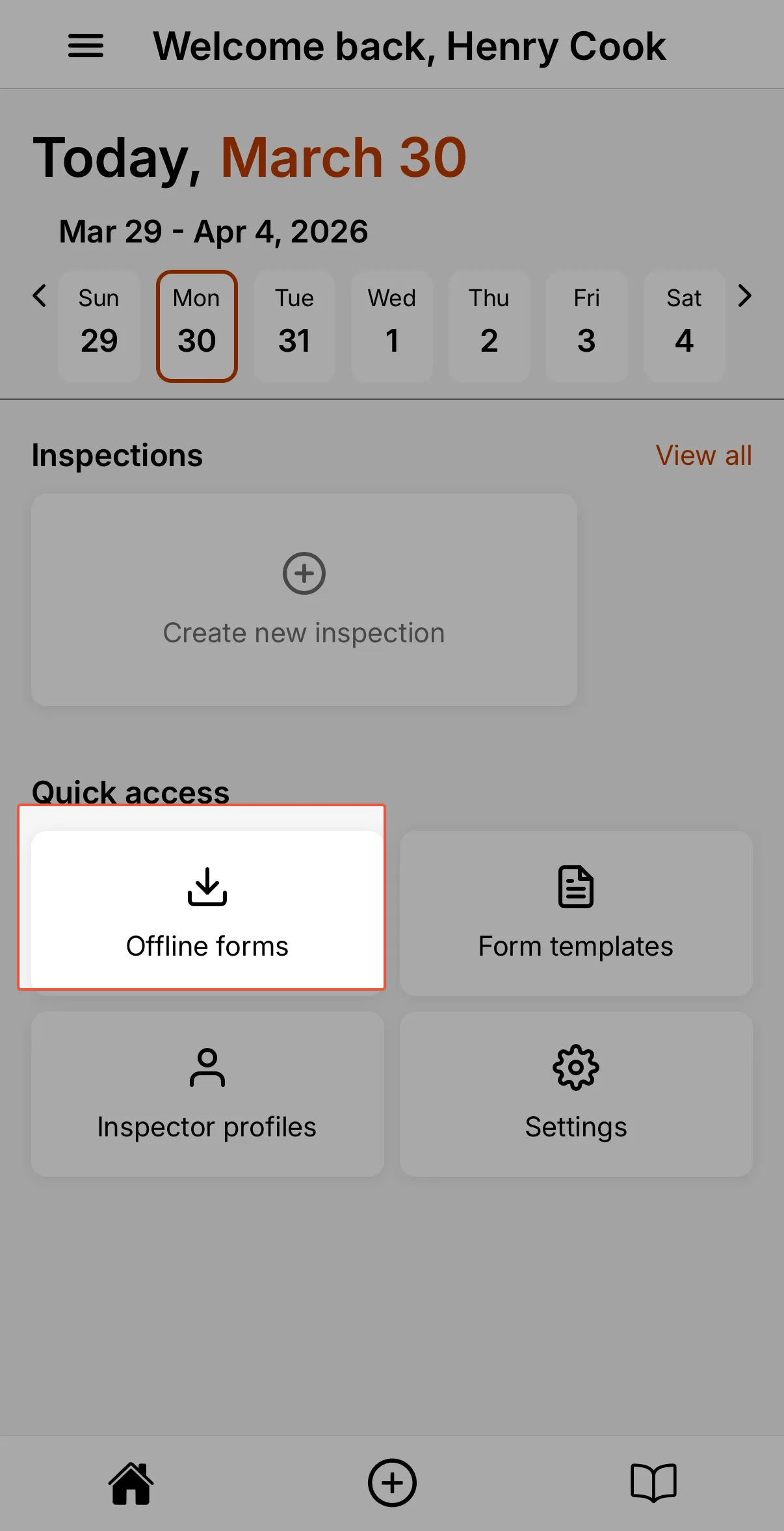 Accessing Offline Forms through quick access.