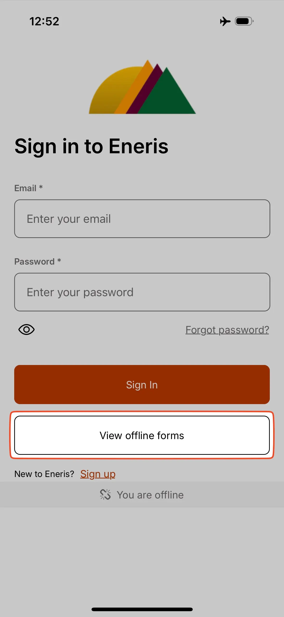 View Offline Forms button on sign-in screen.