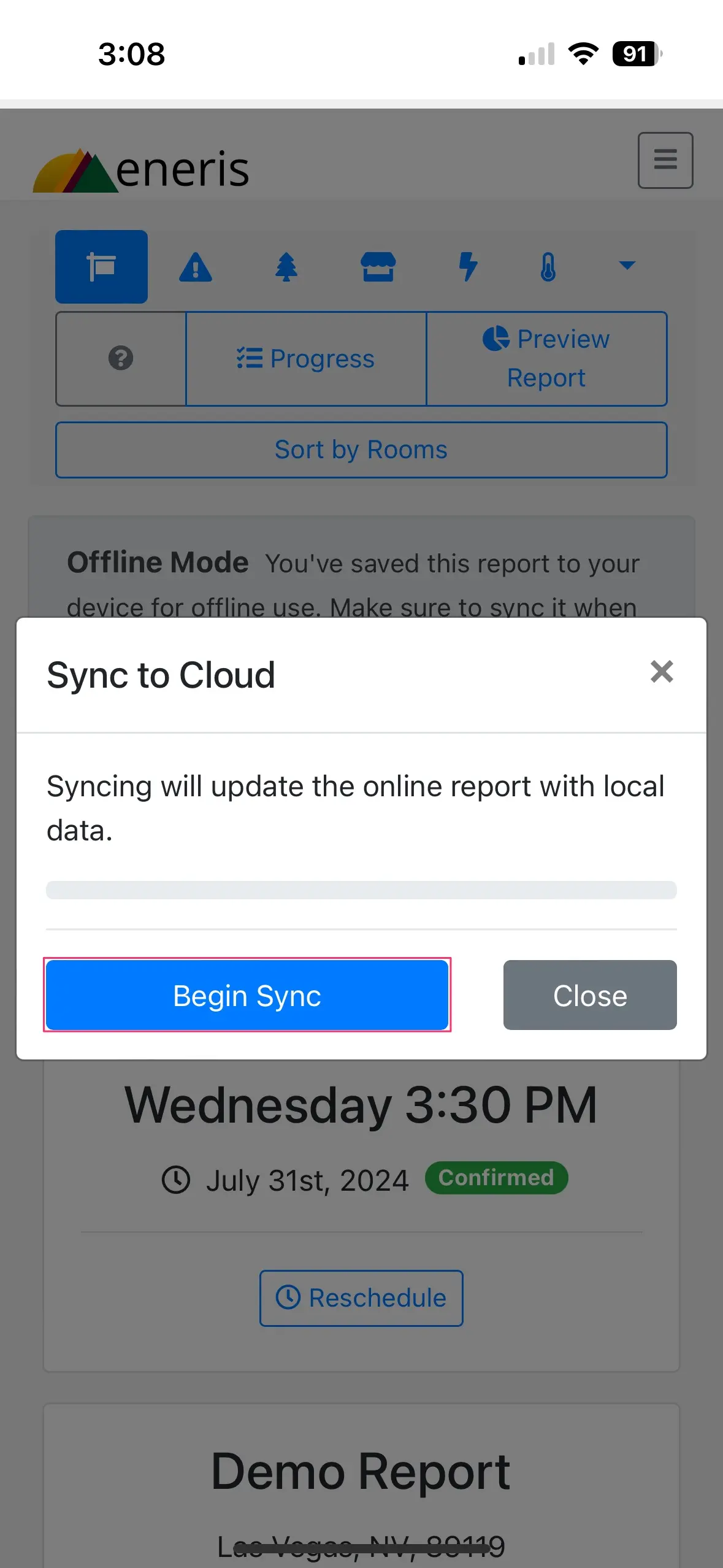 Begin sync to cloud