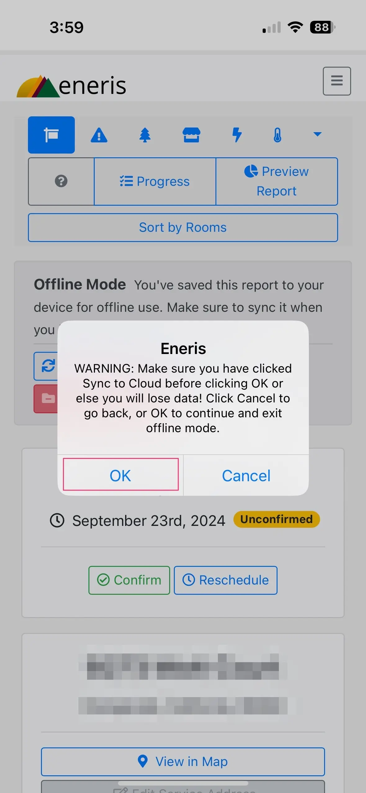 Select OK to confirm report has been synced to the cloud