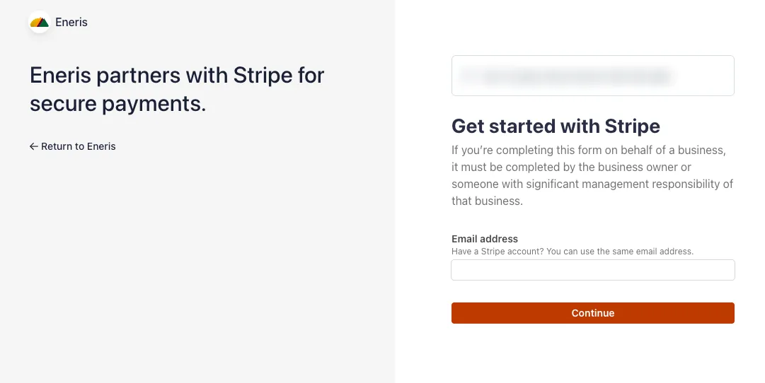 Enter the email address associated with your business to get started with Stripe.