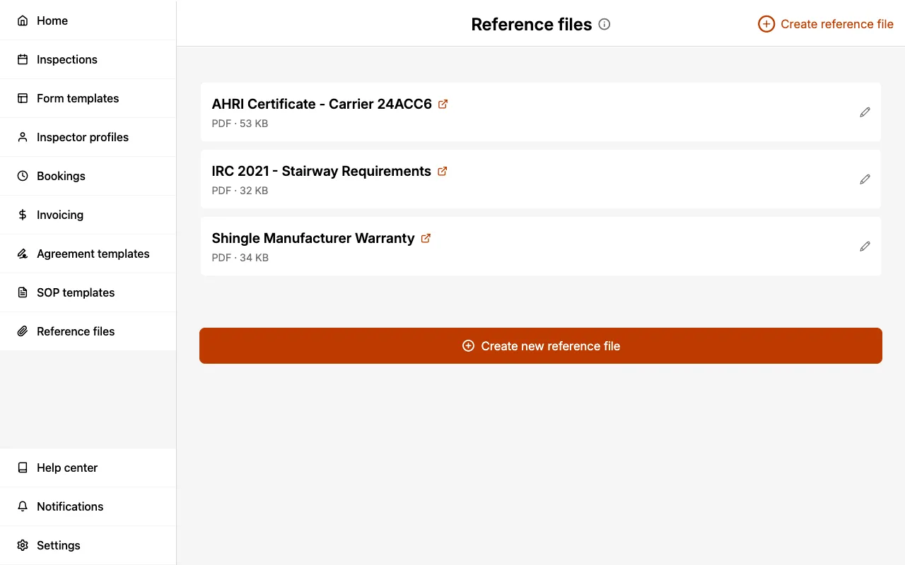 Reference files library listing three documents.