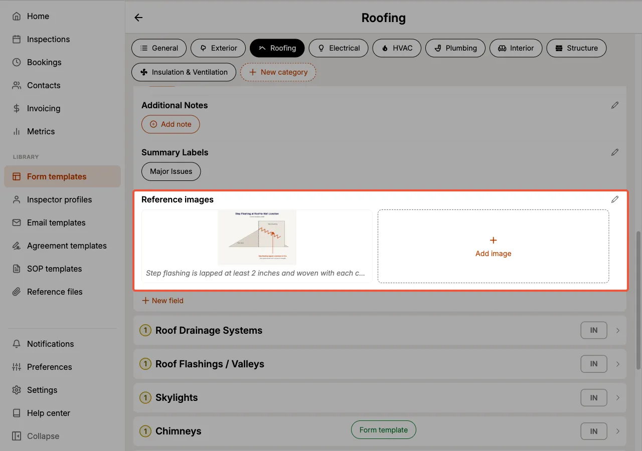 A Reference images field holding one attached diagram with its caption, alongside an Add image tile.