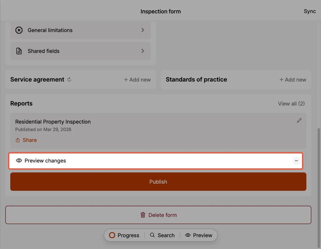 Preview changes button.