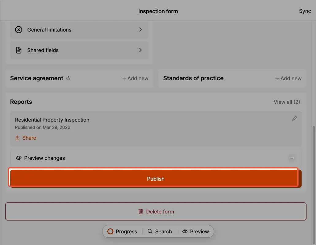 Publish report option.