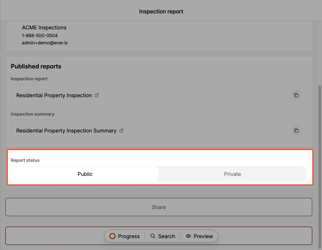 Report status setting public or private.