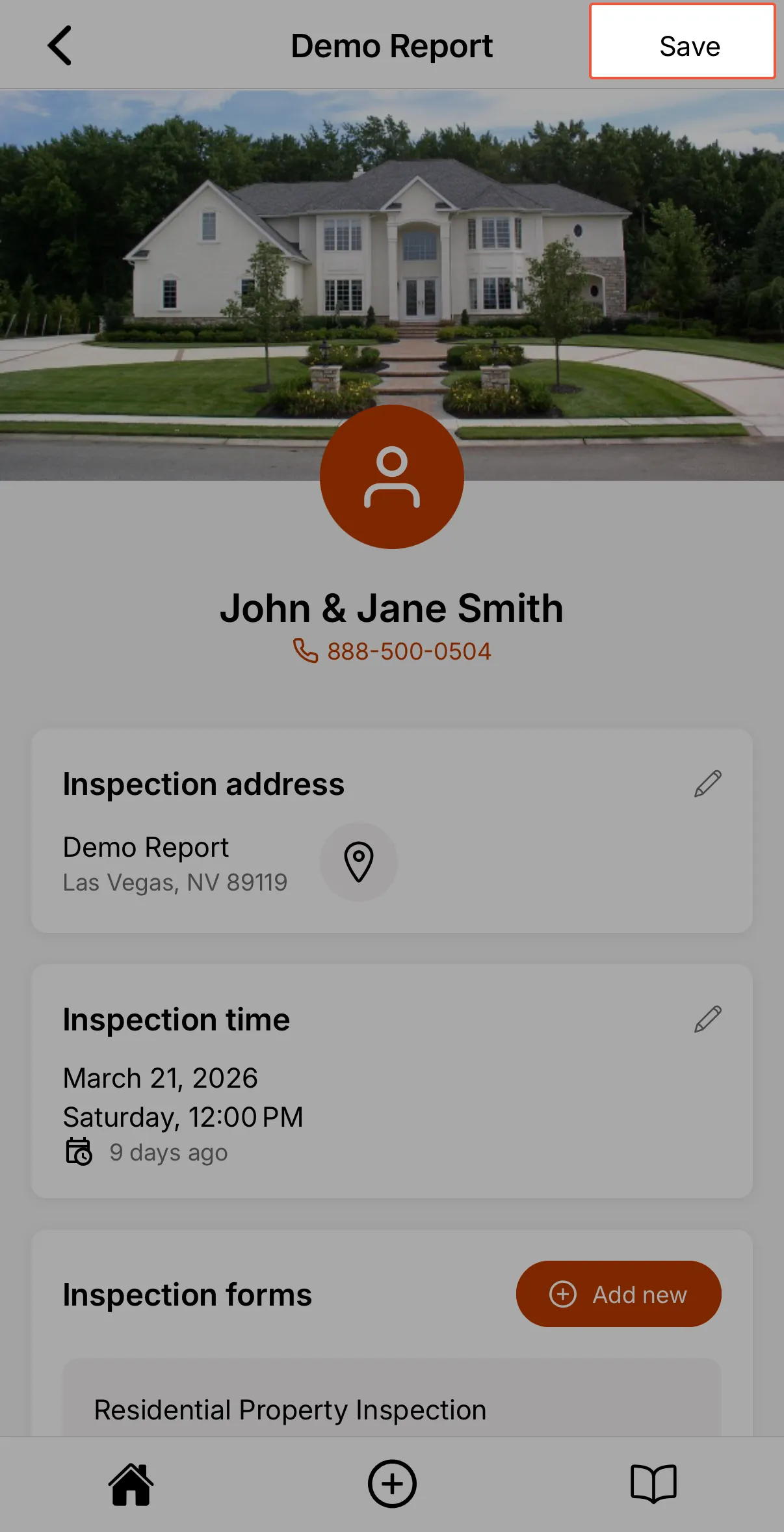 Manual save button on the Inspection page.