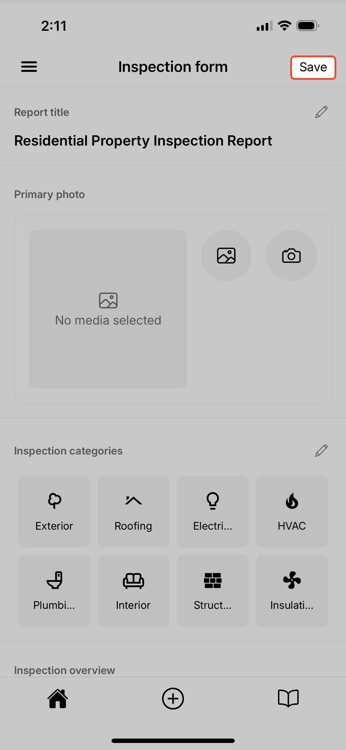 Manual save button on the General page of an Inspection Form.