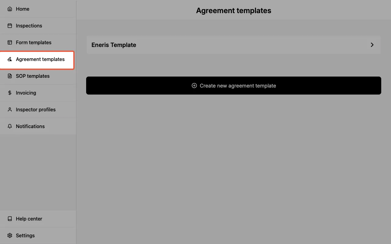 Service Agreement Templates menu in sidebar.