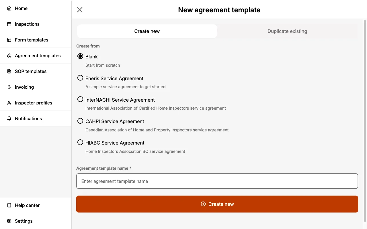 Create new Service Agreement Template.