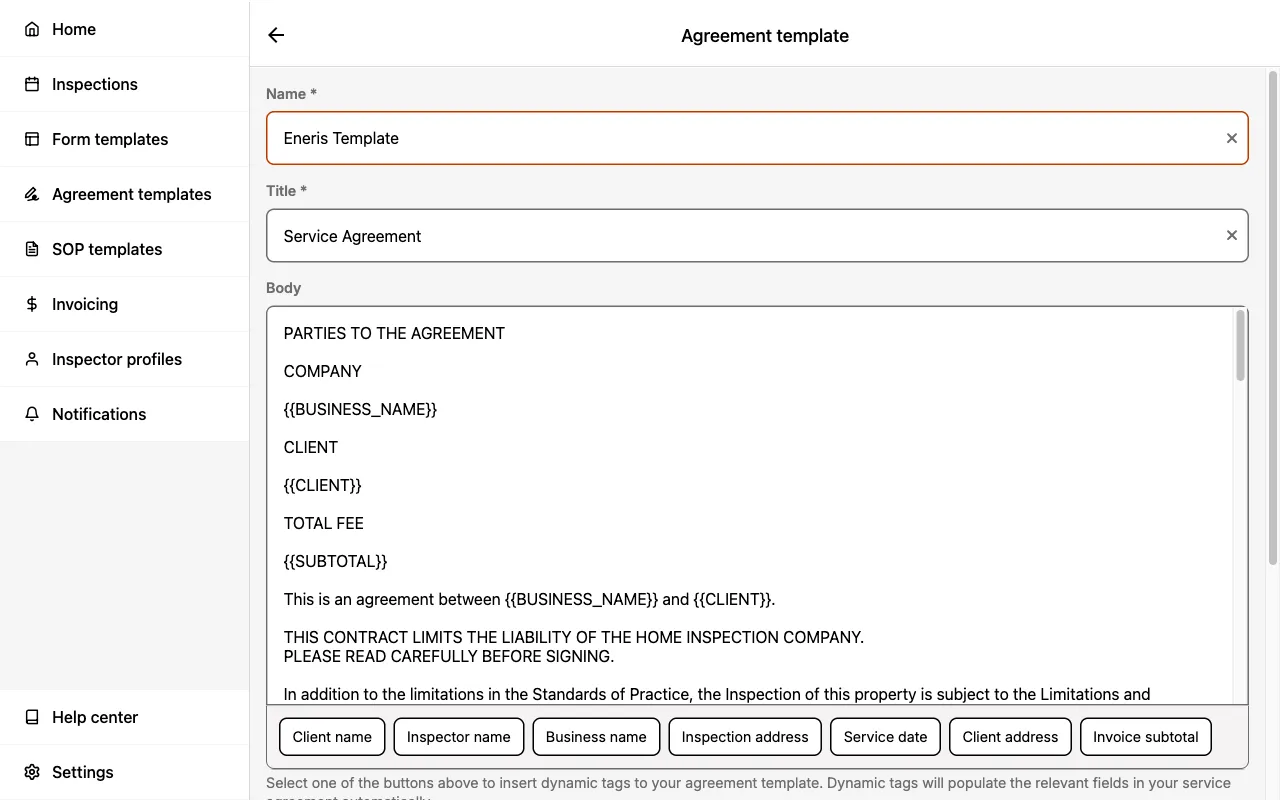 Edit a Service Agreement Template.