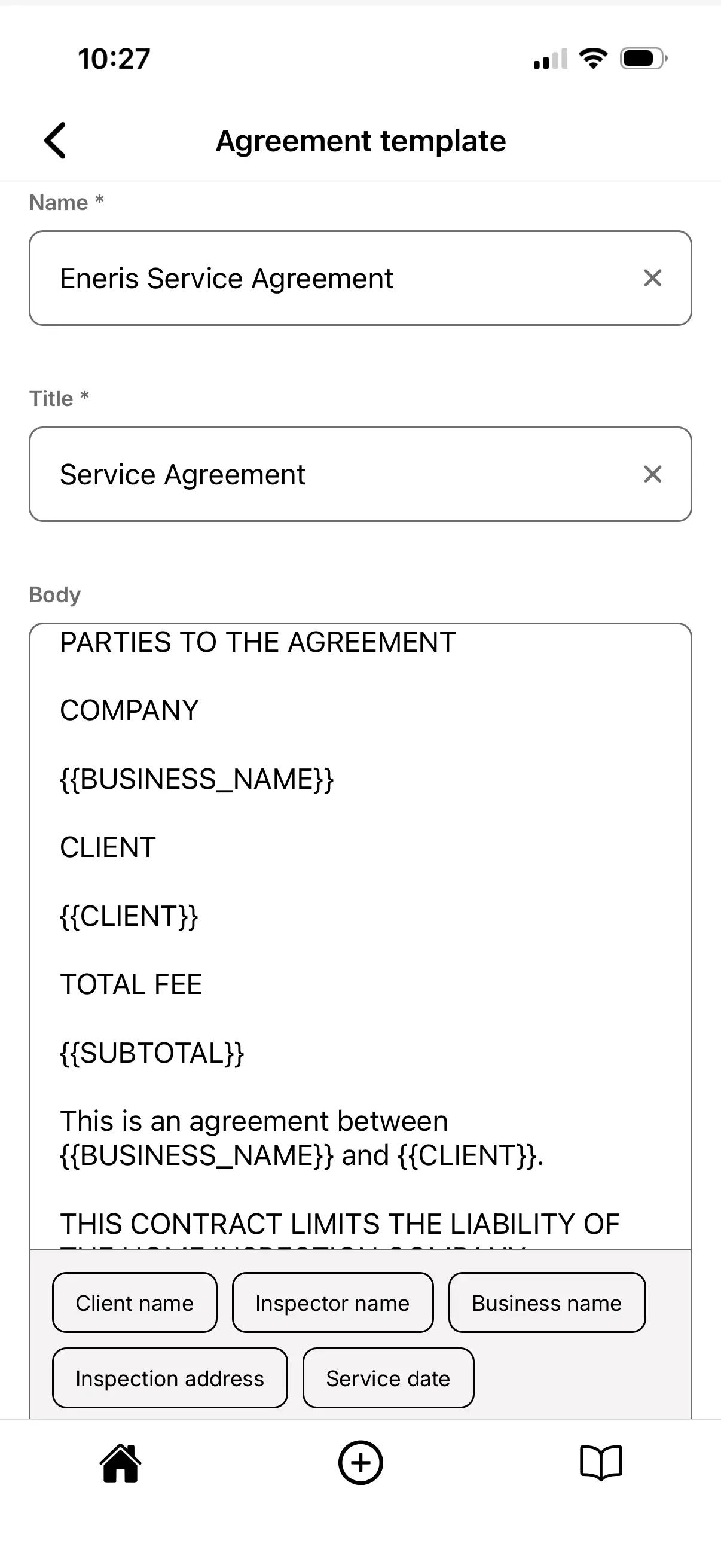 Edit a Service Agreement Template.