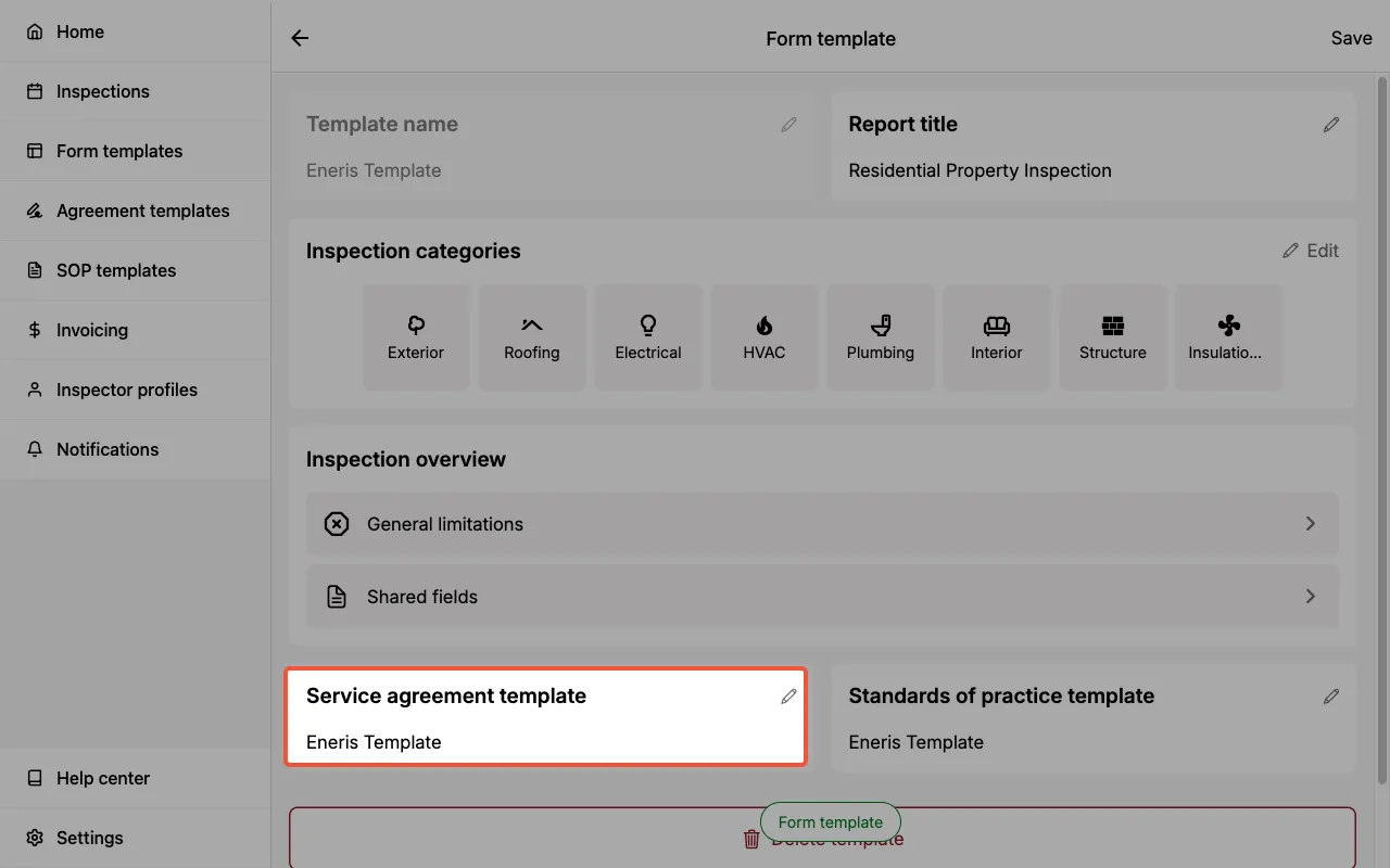 Linking a Service Agreement Template to a Form Template.