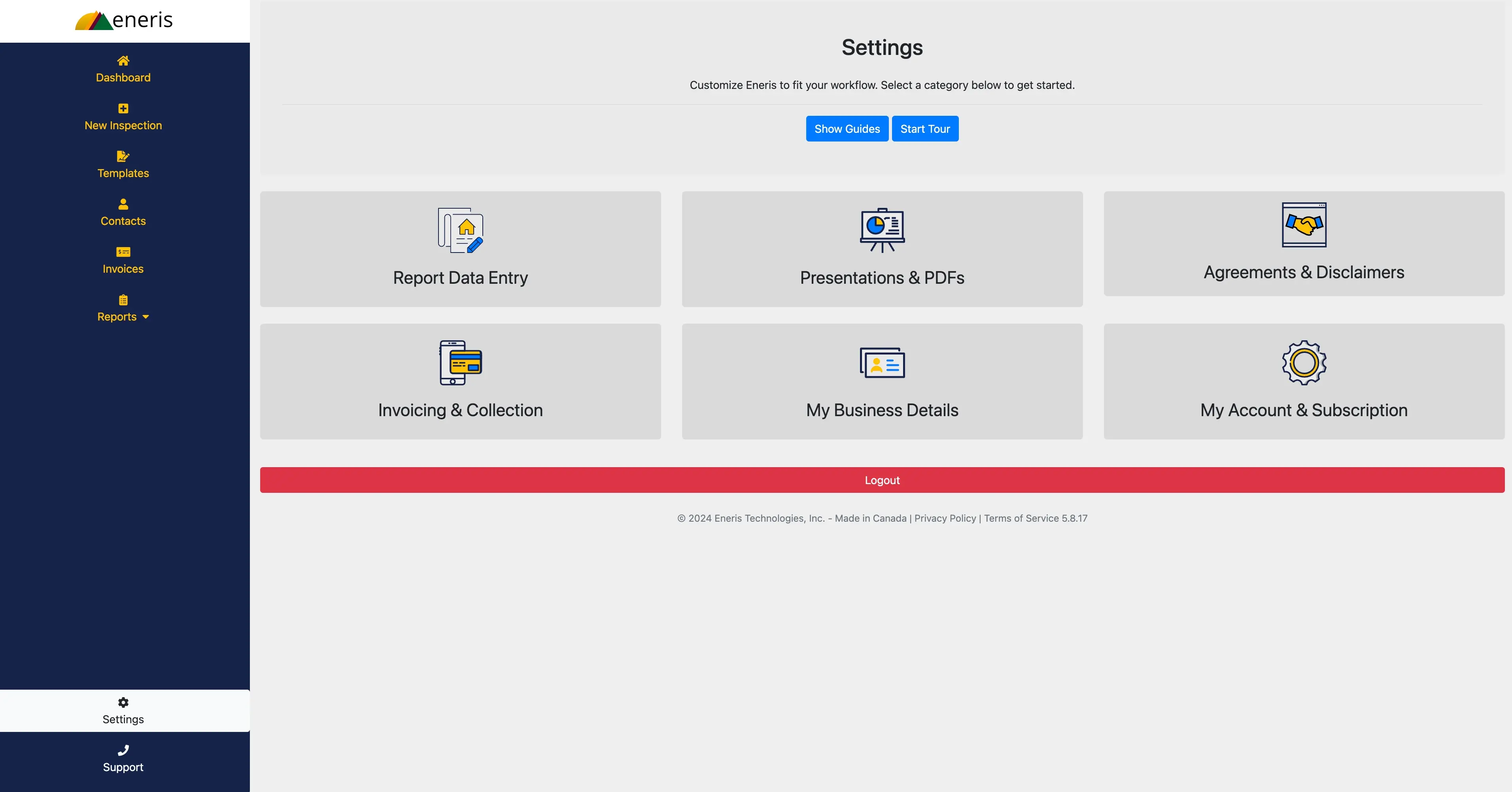 Settings menu