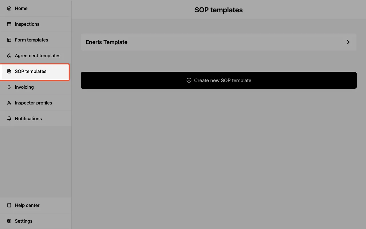 SOP Templates menu in sidebar.