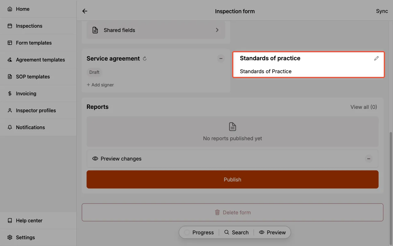 SOP section in an inspection form.