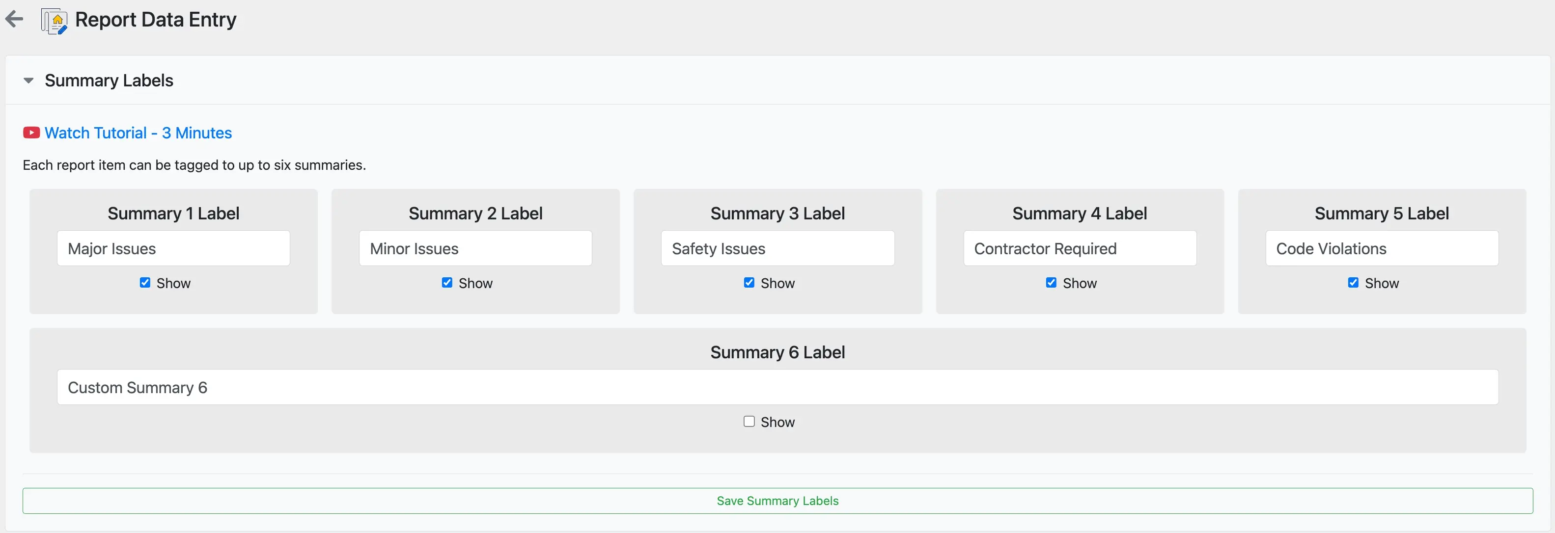 Customize summary labels in the settings menu