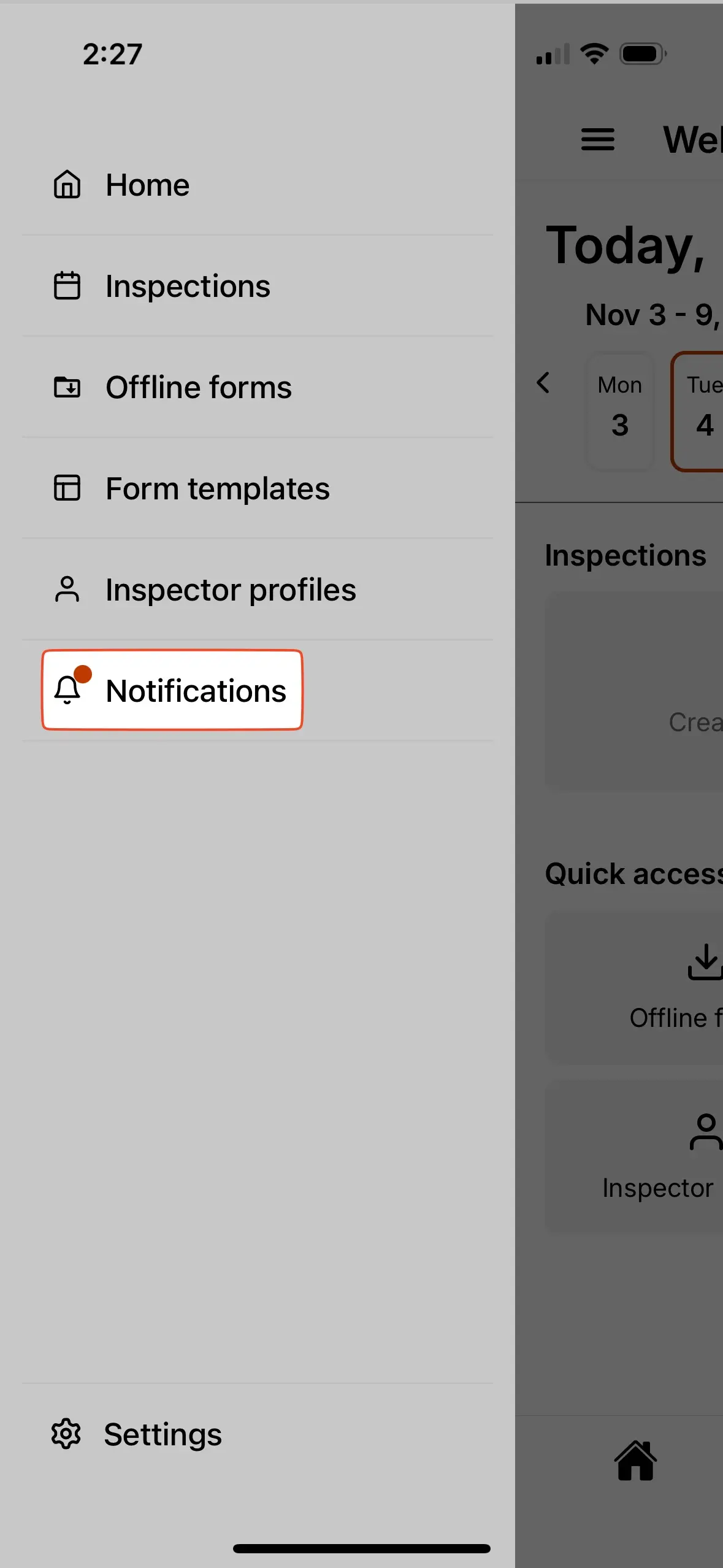 Red dot visible next to the bell icon indicating an update is necessary.