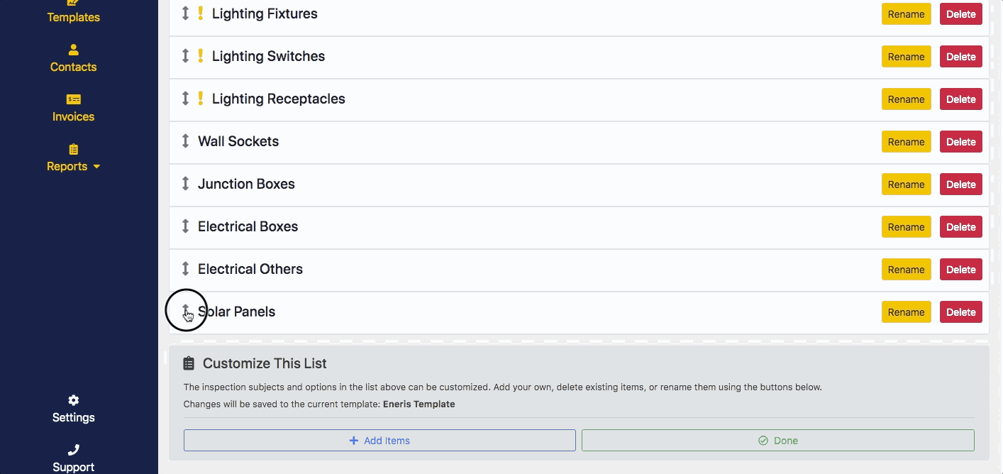 Rearrange items in the list within the system