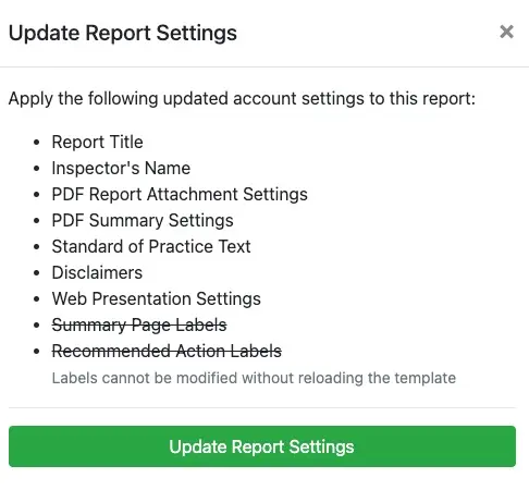 Confirm update report settings button